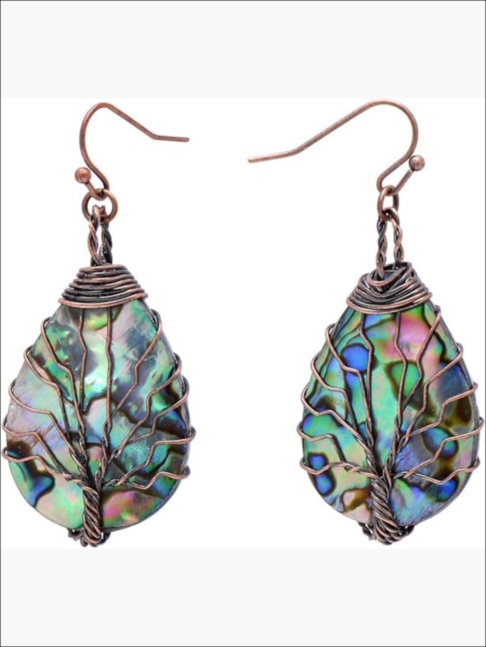 Abalone Shell Dangle Earrings with Tree of Life Design